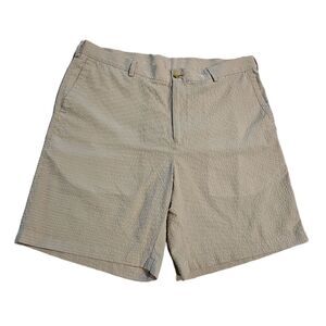 Peter Millar Mens 38 Apex Seersucker Featherweight Shorts Tan‎ Pin Striped Golf